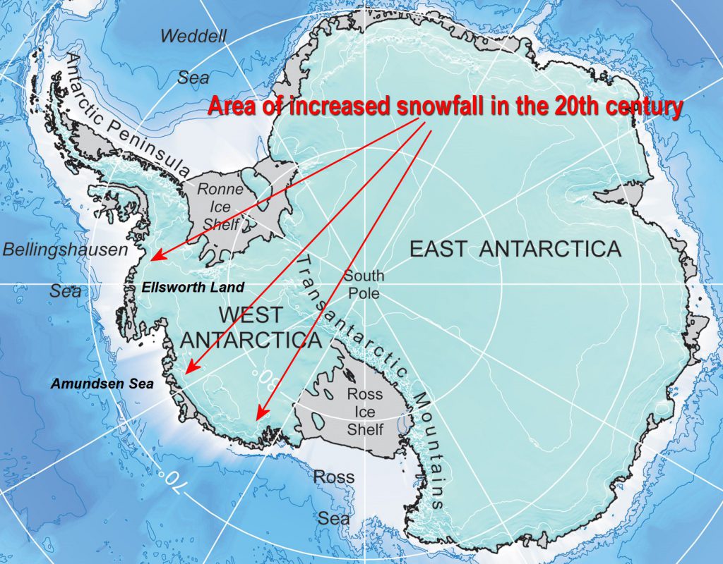 Antarctica - area of increased snowfall in the 20th century